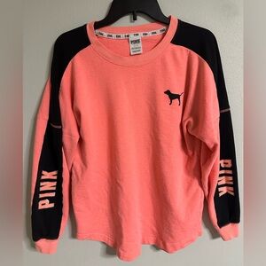 PINK Victoria’s Secret Colorblock Sweatshirt Coral Black Logo Small